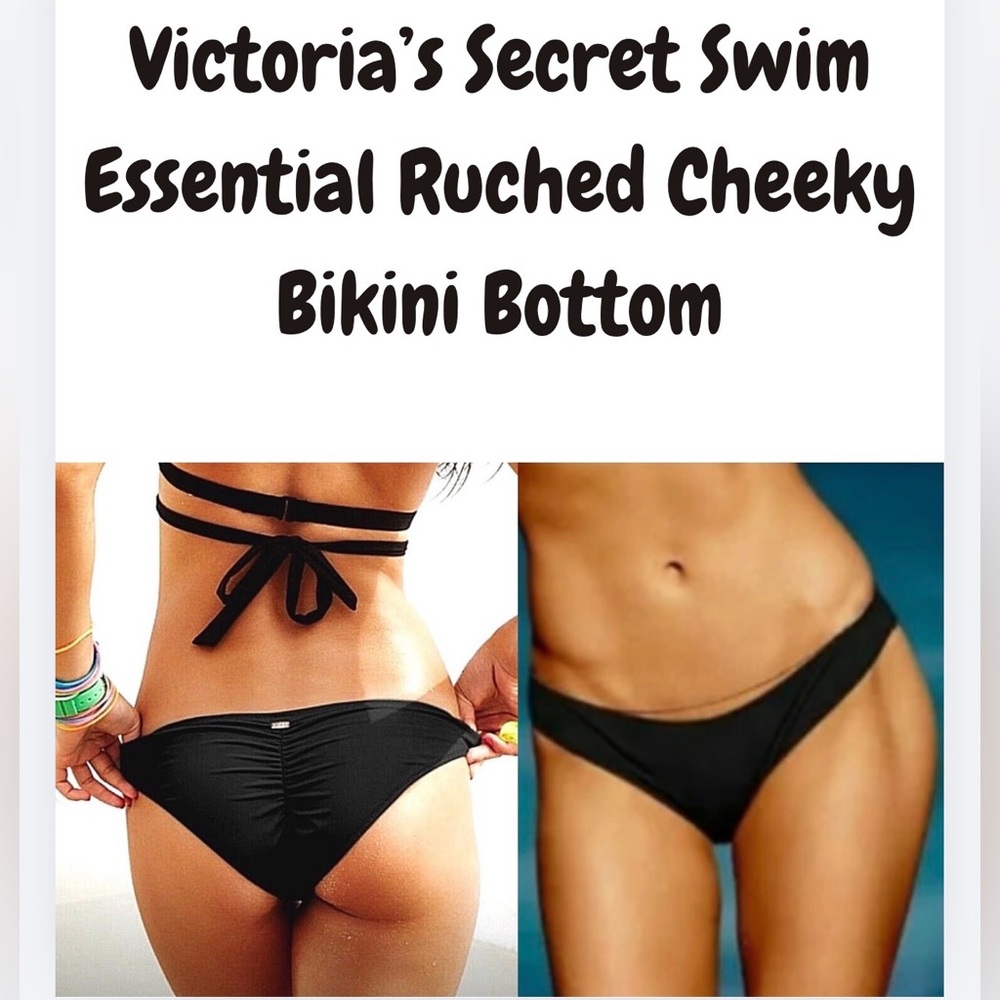 PINK Victoria’s Secret Ruched Cheeky Bikini Bottom Black - Size L